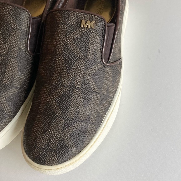 Michael Kors Brown Signature Logo Crossgrain Leather White Rubber Loafers size 5 - Picture 8 of 14